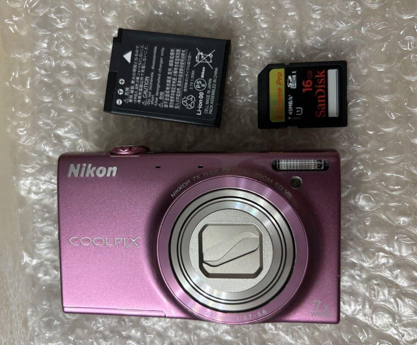Nikon COOLPIX S6100 Compact Digital Camera Pink Tested w/ Battery