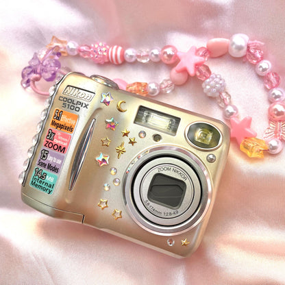 Nikon Coolpix E5100 cute y2k aesthetic bejewelled digicam with beaded strap PreOwned