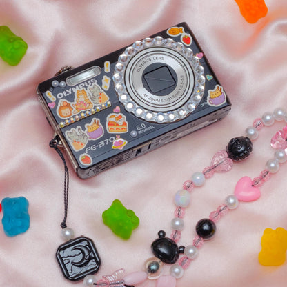 Cute y2k aesthetic decorated digicam Olympus FE 370 with beaded strap PreOwned