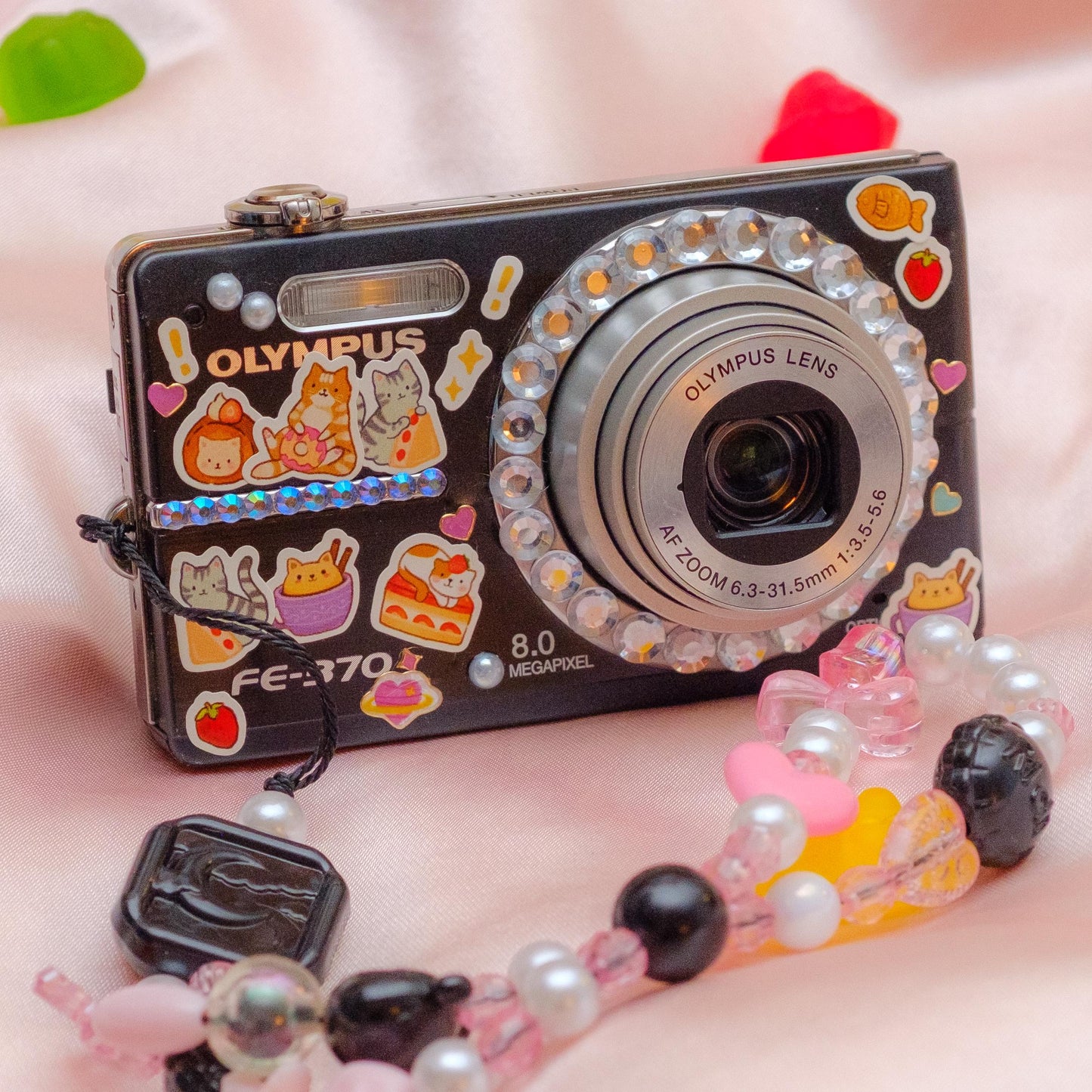 Cute y2k aesthetic decorated digicam Olympus FE 370 with beaded strap PreOwned