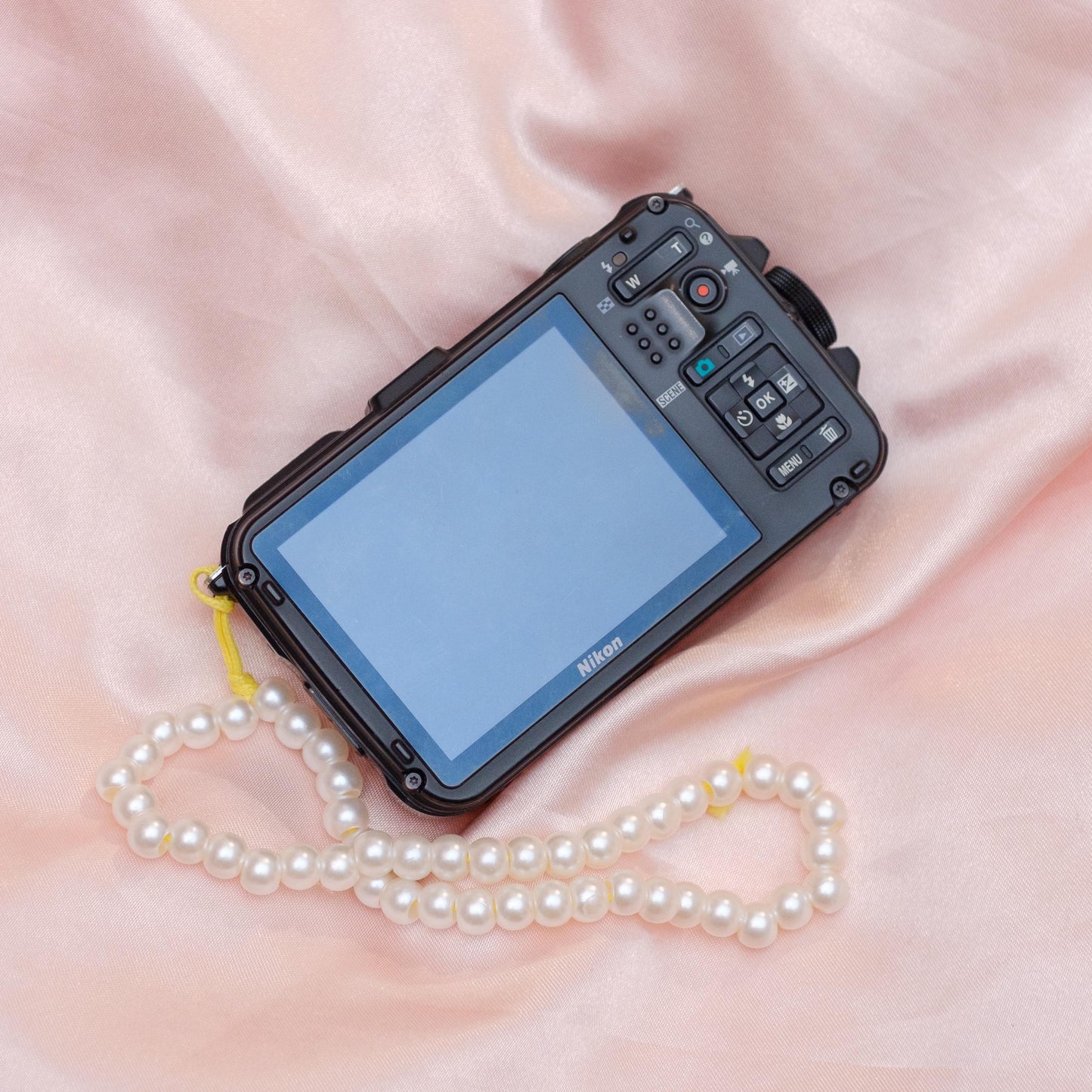 Cute y2k aesthetic digicam Nikon Coolpix AW 100 waterproof camera with beaded strap PreOwned