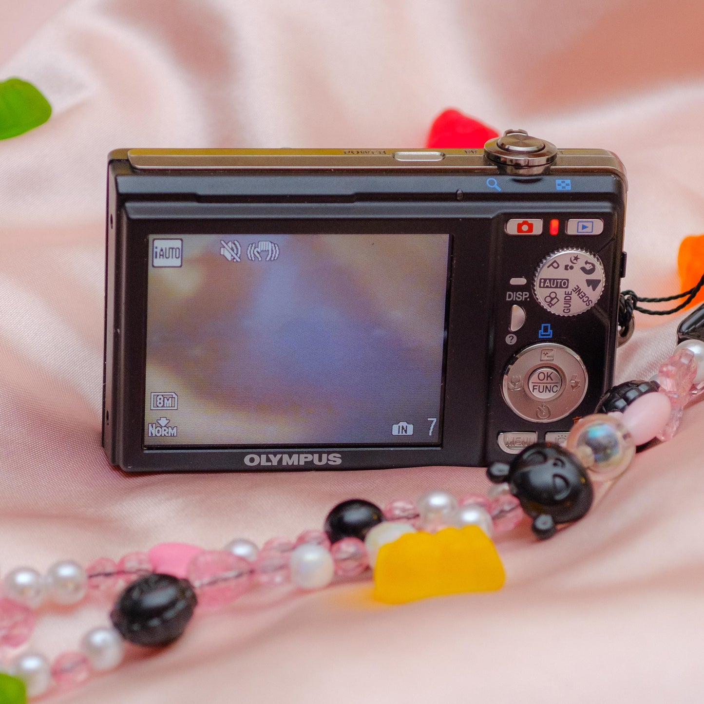 Cute y2k aesthetic decorated digicam Olympus FE 370 with beaded strap PreOwned