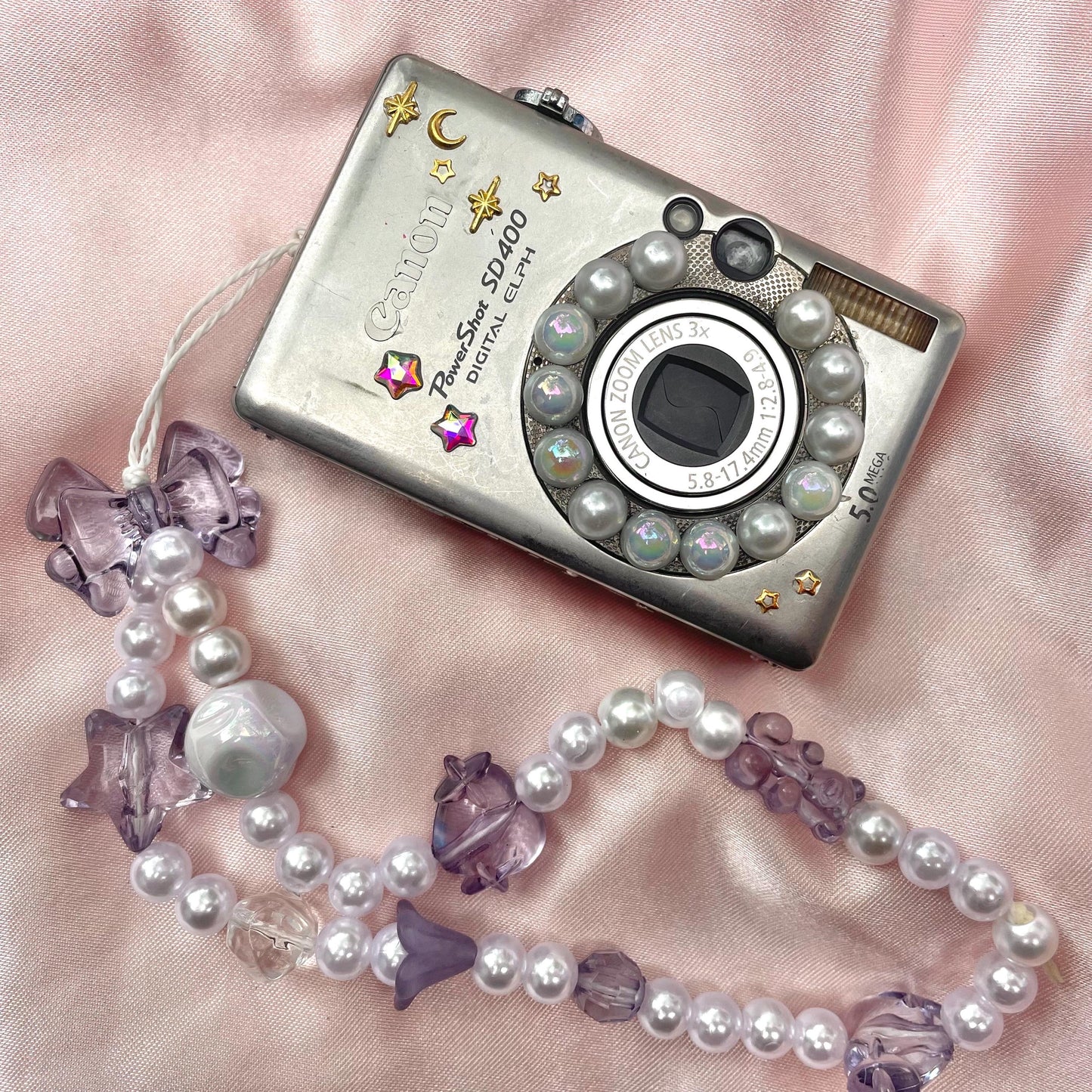 Canon PowerShot SD 400 Digital Elph y2k aesthetic decorated digicam with beaded strap, full set PreOwned