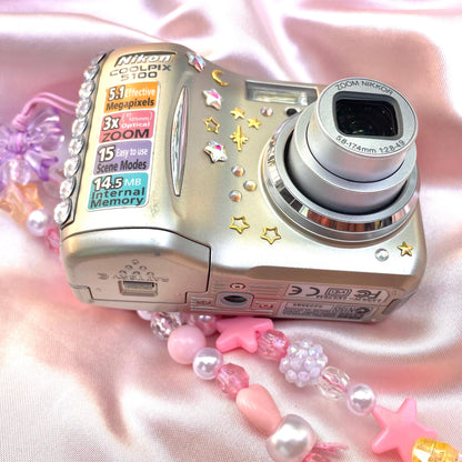 Nikon Coolpix E5100 cute y2k aesthetic bejewelled digicam with beaded strap PreOwned