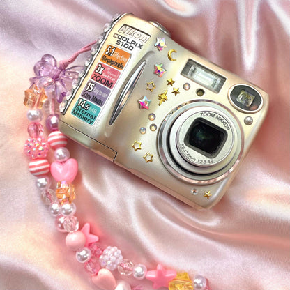 Nikon Coolpix E5100 cute y2k aesthetic bejewelled digicam with beaded strap PreOwned